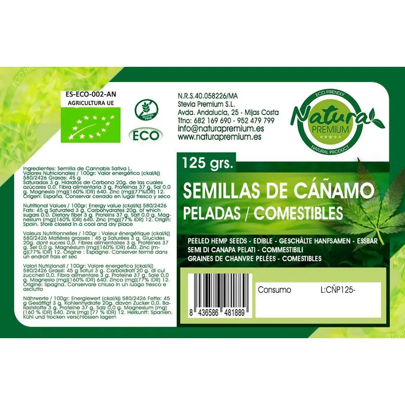 Natura Premium Graines de chanvre pelées comestibles, 600 gr