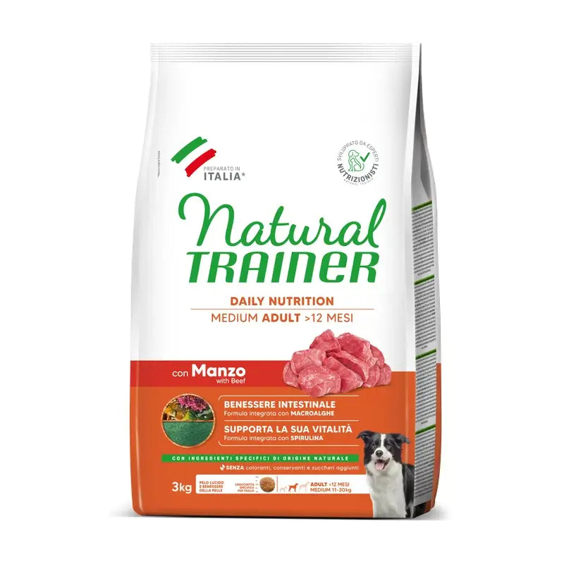 Natural Trainer Canine Adult Medium Ox 3Kg, nourriture pour chiens