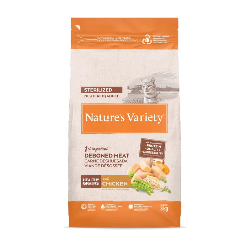 Nature'S Variety - Croquettes Healthy Grain pour chats stérilisés, au poulet, naturelles, 3 kg