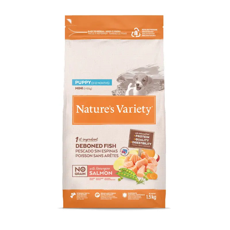 Nature'S Variety Croquettes pour chiens, Mini, au saumon de l'Atlantique, naturelles, 1,5 kg