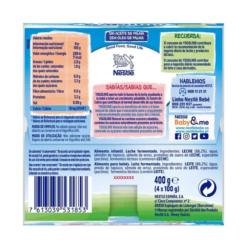 Nestlé Yogolino Naturel, 4X100 g