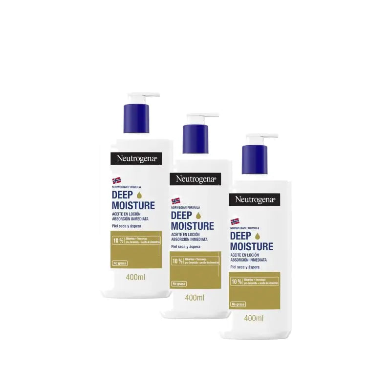 Crème hydratante pour le corps Neutrogena à l'huile d'amande, lot de 3 x 400 ml