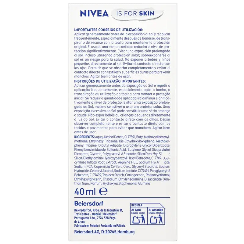 Nivea Sun Ultra Light Daily Face Fluid Medium Tone Spf50+ 40Ml