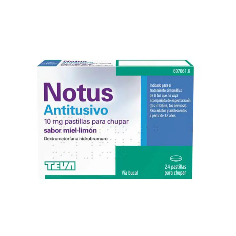 Teva Notus Antitussif 10 mg Pastilles aromatisées au miel et au citron 24 unités