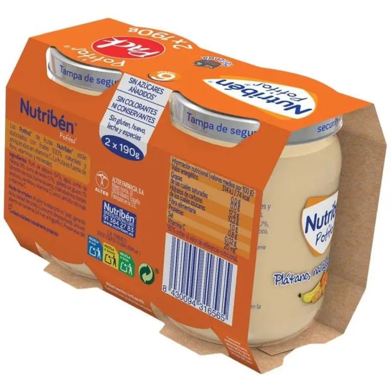 Nutriben Pack Pot Snack Banane, Orange et Biscuit 2X190g