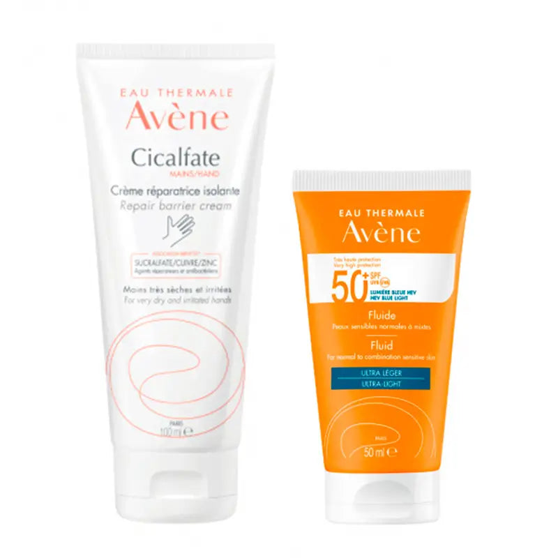 Avène Pack Cicalfate barrier effect repairing hand cream, 50 ml + Avéne Fluid SPF 50+, 50 ml