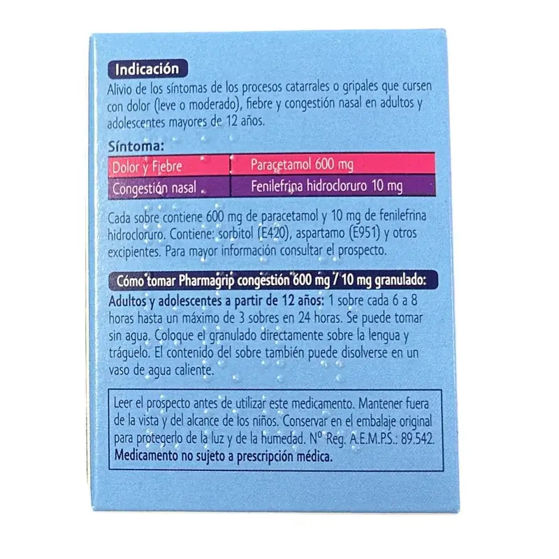 Pharmagrip Congestion 600/10 Mg, 10 sachets granulés