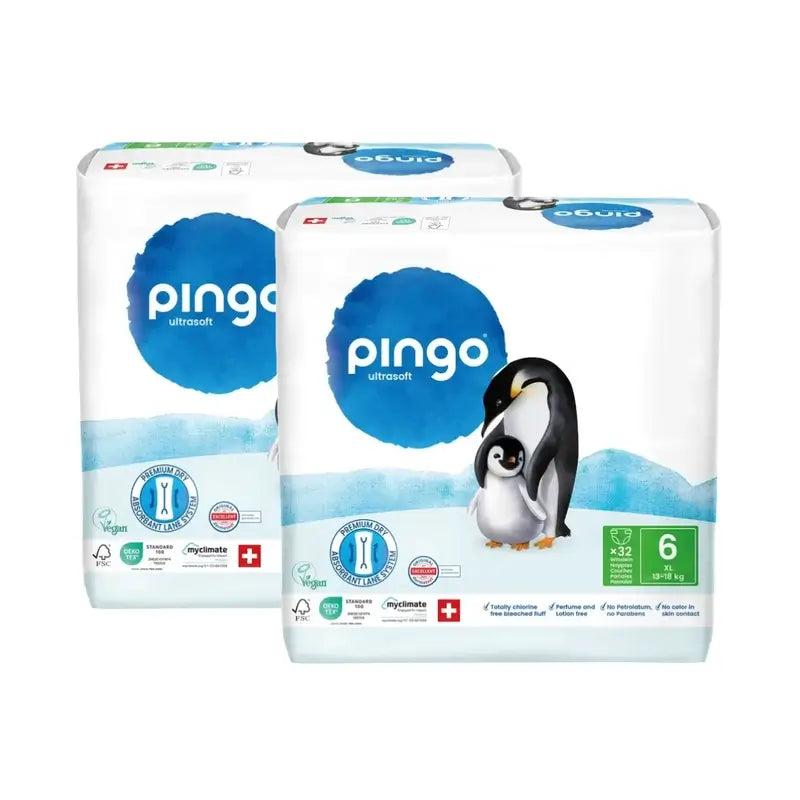 Couches écologiques Pingo Taille 6 (13-18 Kg), 2X32 unités