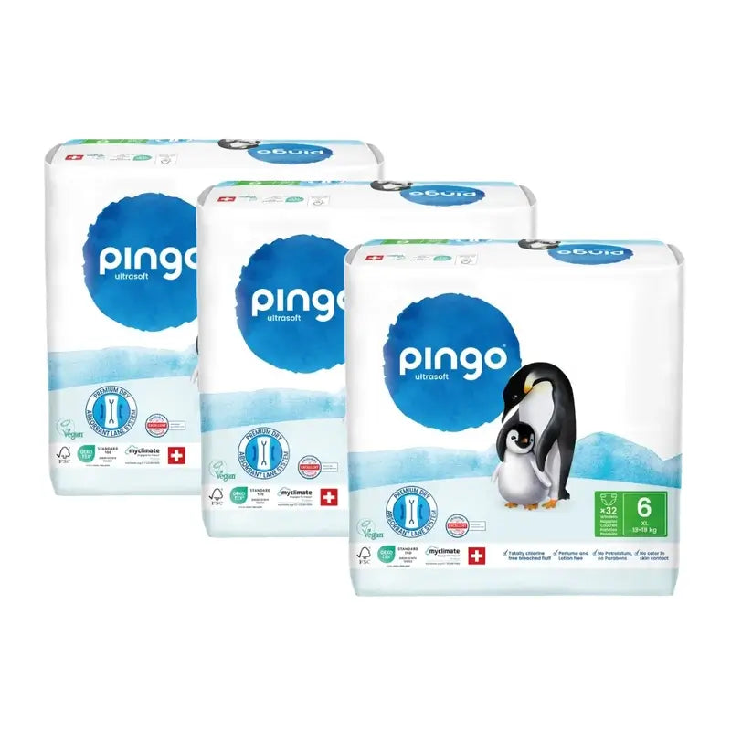 Couches écologiques Pingo Taille 6 (13-18 Kg), 3X32 unités