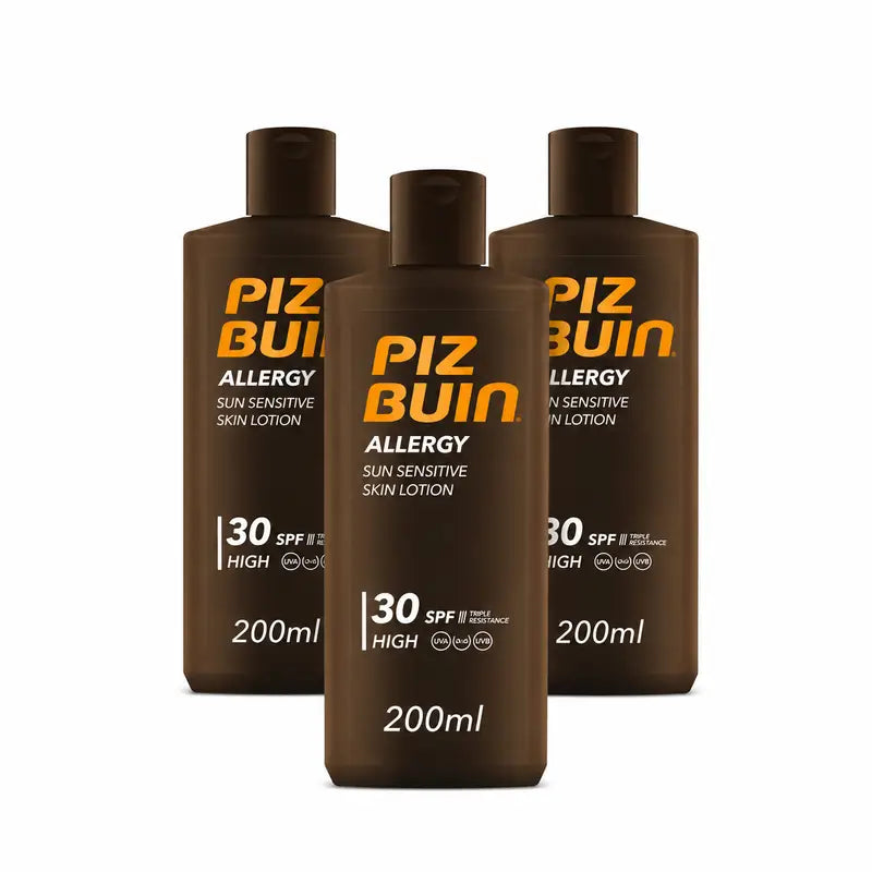 Piz Buin Allergy Protector - Crème solaire pour le corps SPF 30 Peaux sensibles, Lotion pour le corps, Protection UVA/UVB, Lot de 3 x 200 ml