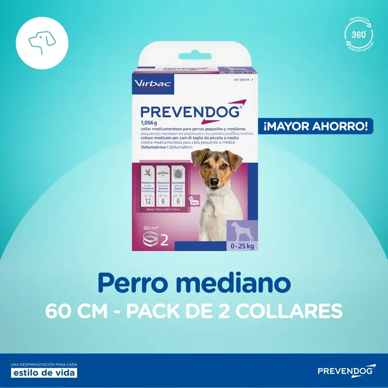 Virbac Prevendog Collier antiparasitaire 60 cm 2 unités
