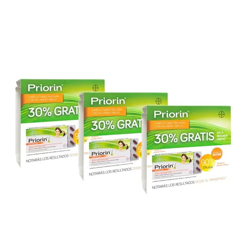PriorIn Duplo Cheveux sains sans chute, 2 x 60 gélules, lot de 3 (360 gélules)