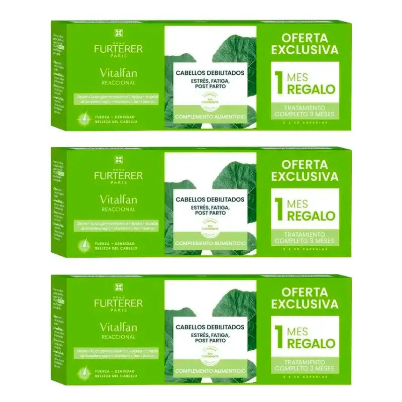 Rene Furterer Vitalfan Anticaida Reaccional, Pack 3 x 30 gélules
