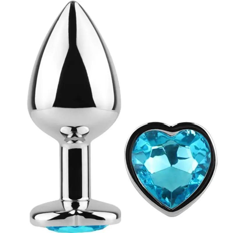 Secret Play Metal Butt Plug Heart Blue Size S 7 Cm
