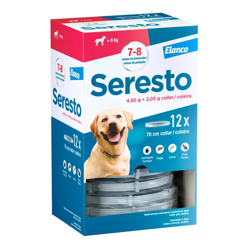 Seresto Antiparasitic Collar for Large Dogs >8Kg Clinical Package, 12 collars