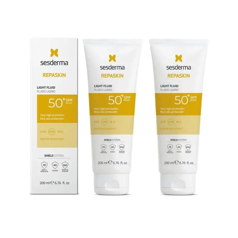 Sesderma Repaskin Fotoprotector Spf 50 Light Fluid Body Lotion, 2X200 Ml