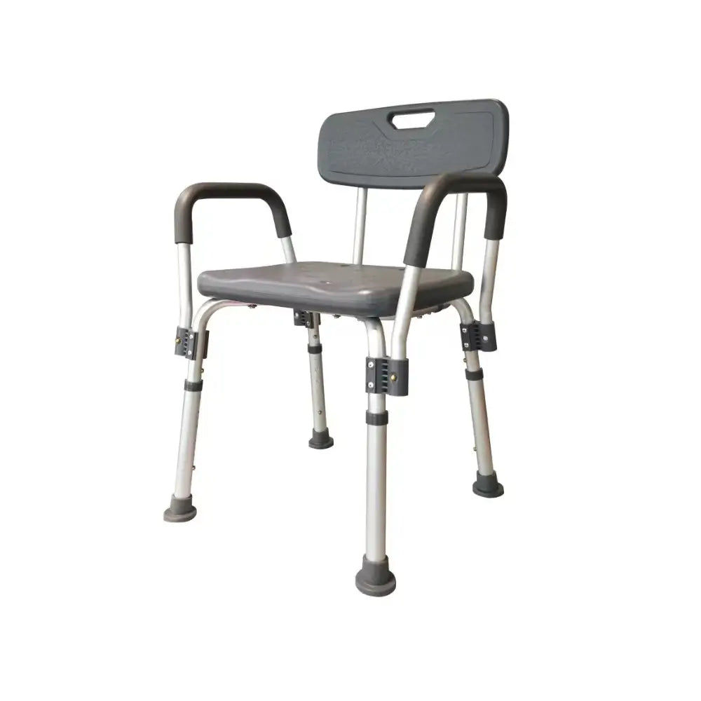 chaise de douche réglable avec accoudoirs, grise