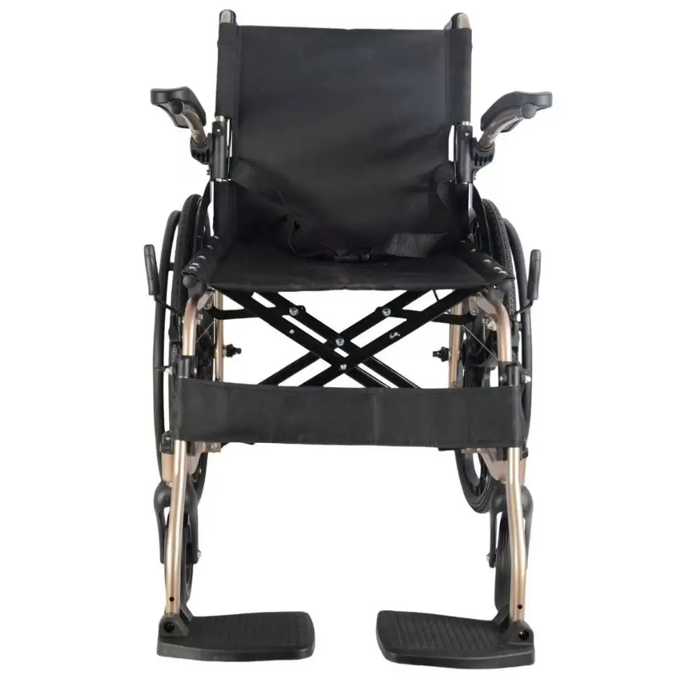 fauteuil roulant en aluminium à propulsion manuelle, accoudoirs rabattables, couleur or