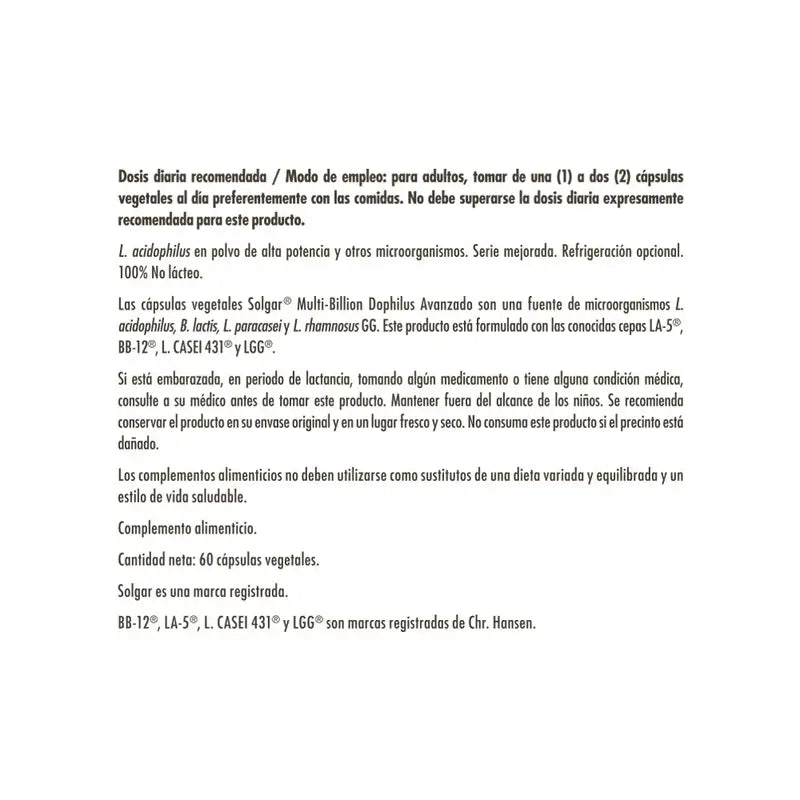Solgar Advanced Multi-Billion Dophilus 60 gélules végétales