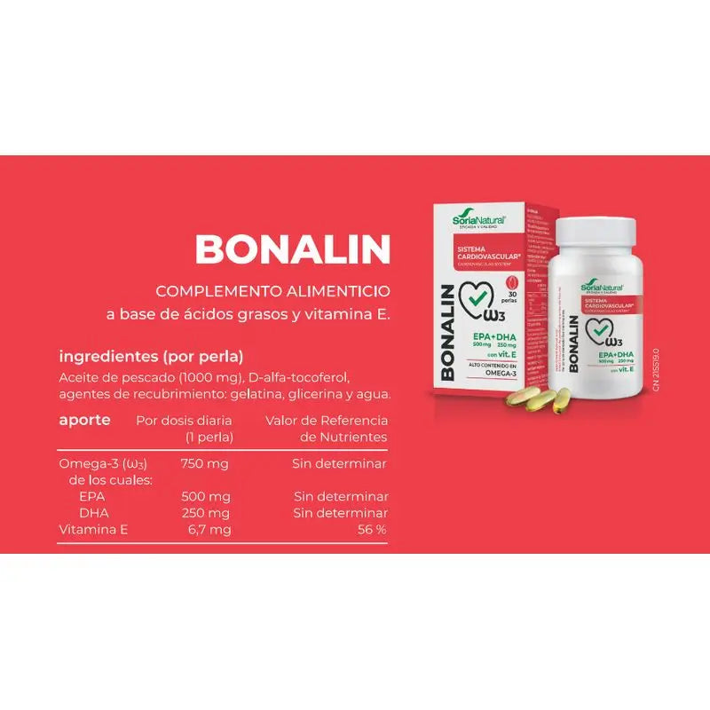 Soria Natural Bonalin Epa 500mg + DHA 250mg avec Vitamine E, 30 perles