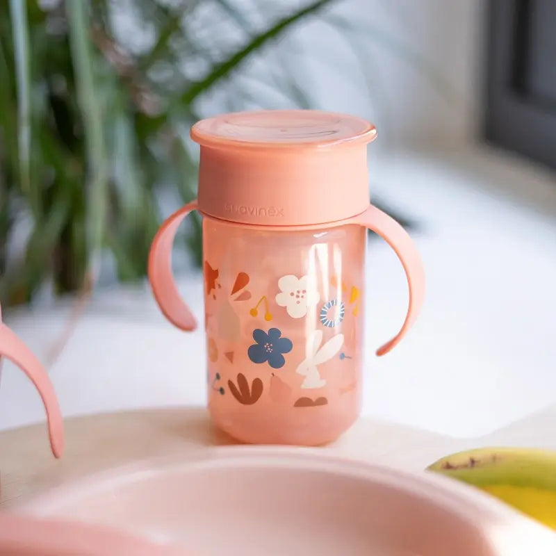 Suavinex 360 Tasse d'apprentissage avec poignées 340 ml, anti-déversement, +12 mois, rose