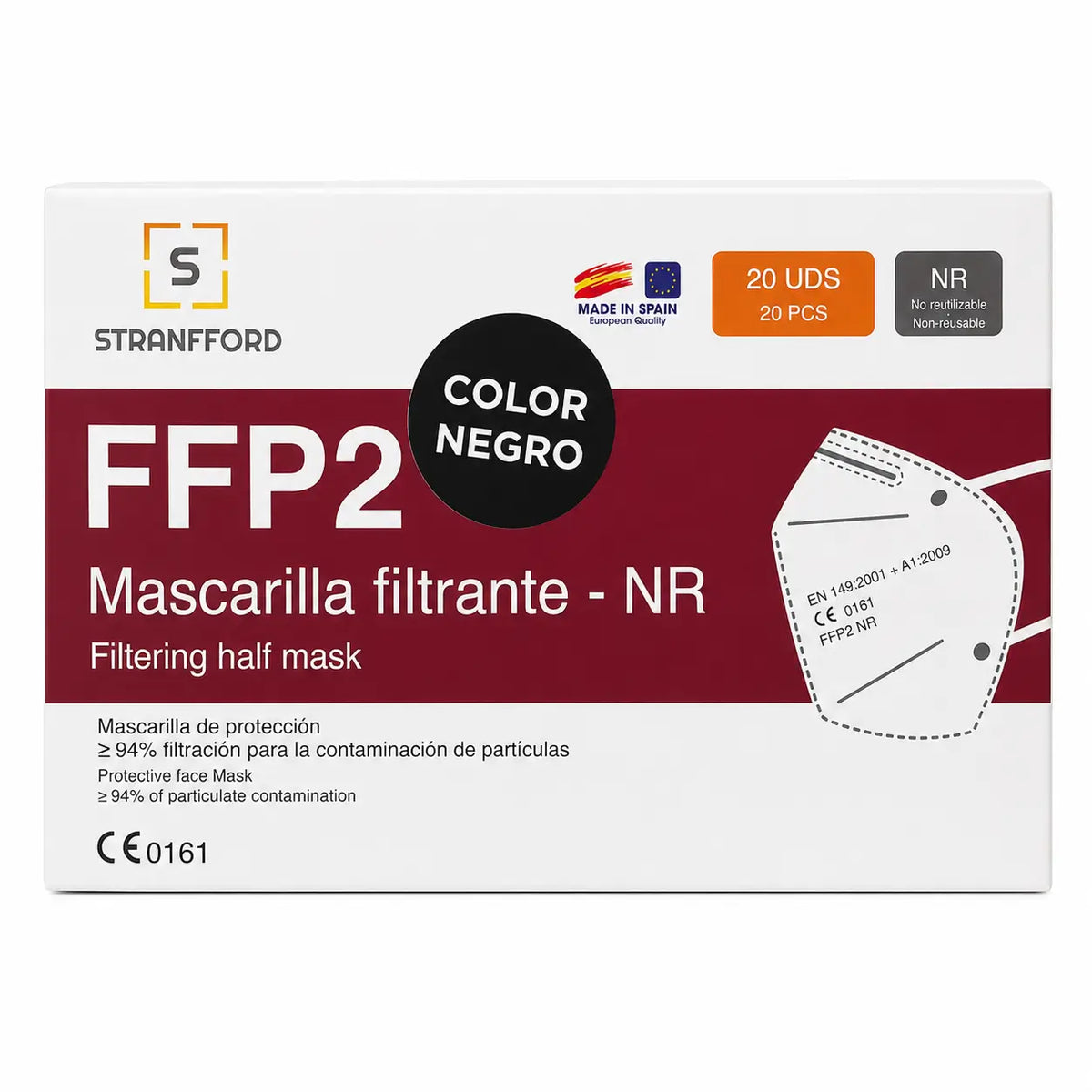 Surgicalmed Masque de protection FFP2-NR noir, 20 unités