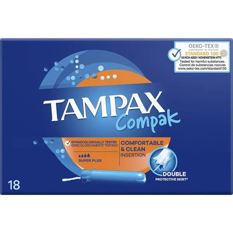 Tampax Compak Super Plus Tampons With Applicator , 18 units
