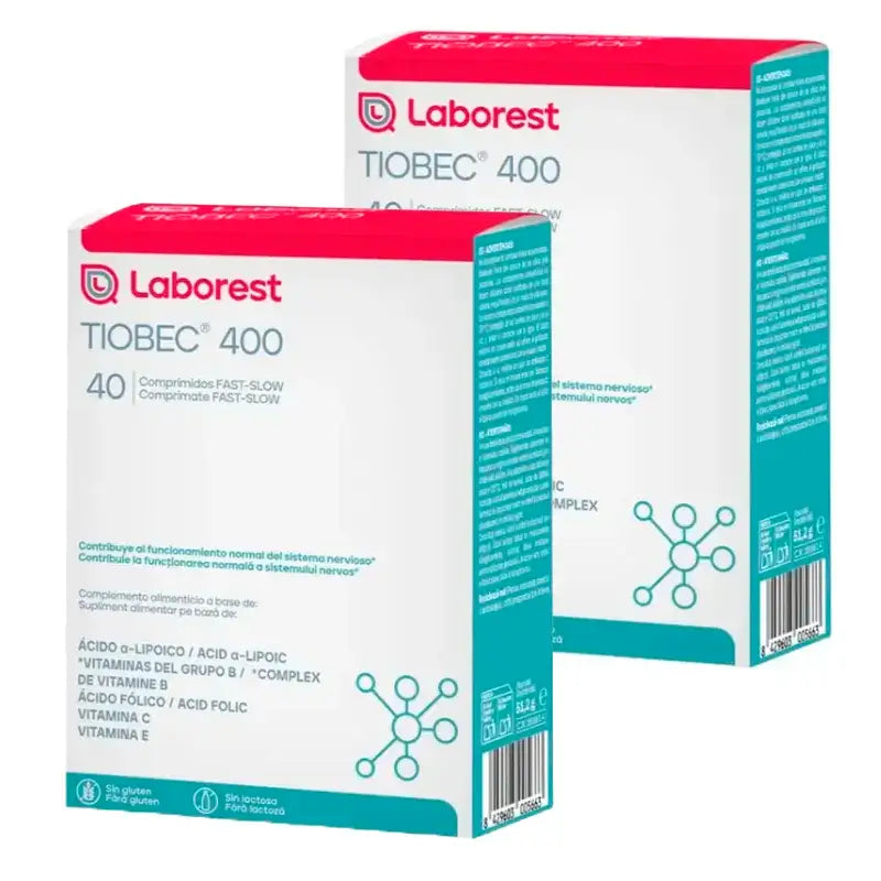 Tiobec 400 Complément alimentaire, paquet de 2 x 40 comprimés Fast-Slow