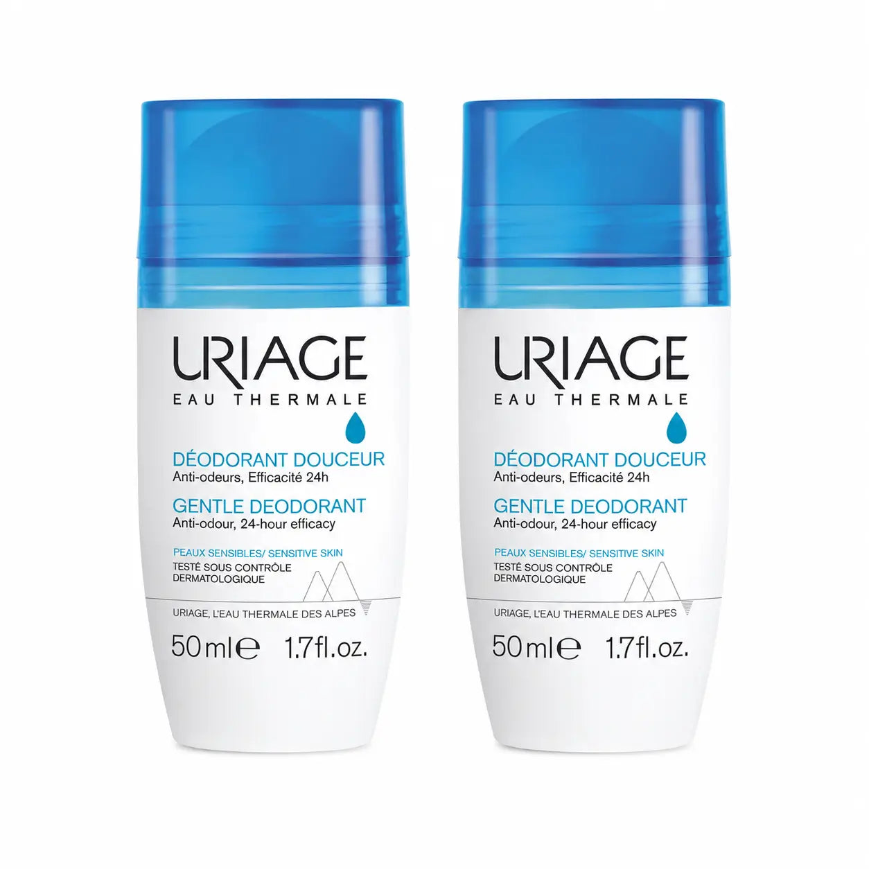 Uriage Déodorant Doux 50 ml pour peaux sensibles 24 h, lot de 2