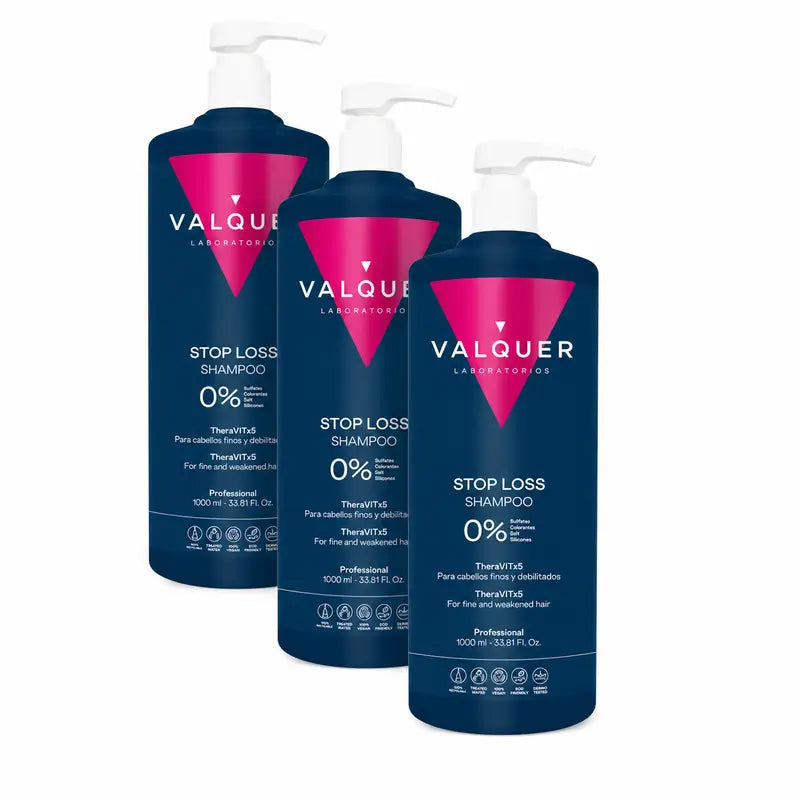 Valquer Hair Care Shampooing anti-chute, Stop Loss, Pack 3 x 1000 ml