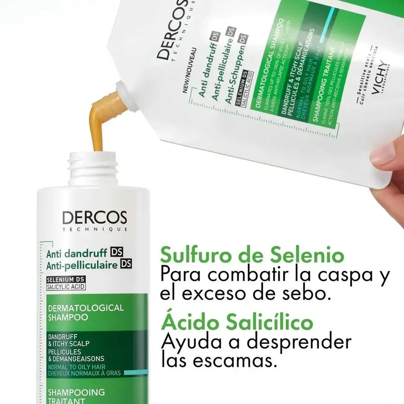 Vichy Dercos Technique Ecorefill Shampooing antipelliculaire gras, 390 ml