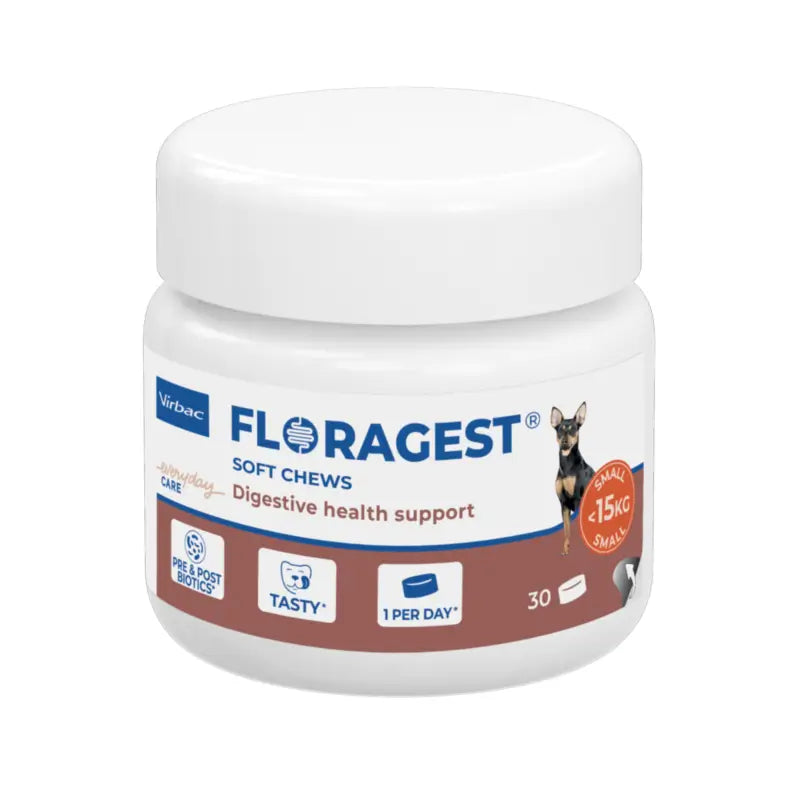 Virbac Floragest® Soft Chews - Complément alimentaire digestif pour petits chiens 1 boîte de 30 comprimés à mâcher