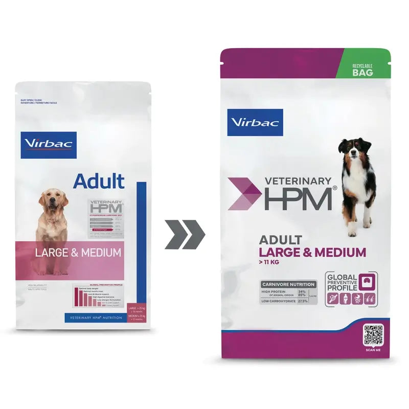 Virbac Hpm Adult Large & Medium 12 Kg Croquettes pour chiens, croquettes pour chiens