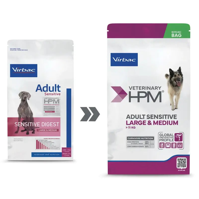 Virbac Hpm Canine Sensitive Digest Large Med. 12Kg, nourriture pour chien