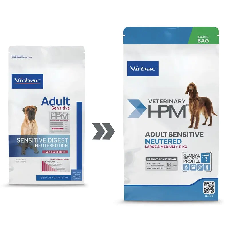 Virbac Hpm Canine Sensitive Digest Neutered Large Med. 3Kg, nourriture pour chien