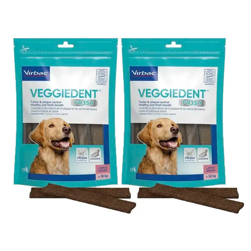 Virbac Veggiedent Fr3sh L, Snacks dentaires pour chiens de grande race, paquet de 2 unités
