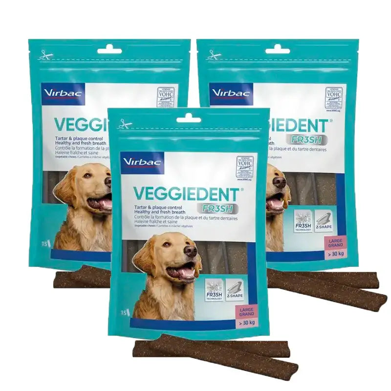 Virbac Veggiedent Fr3sh L, Snacks dentaires pour chiens de grande race, paquet de 3 unités