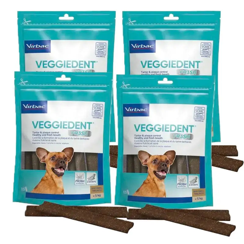 Virbac Veggiedent Fr3sh XS, Snacks dentaires pour chiens de très petite race, paquet de 4 unités
