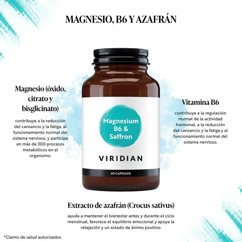 Viridian Magnesium+B6+Saffron 60Cap.Veg.