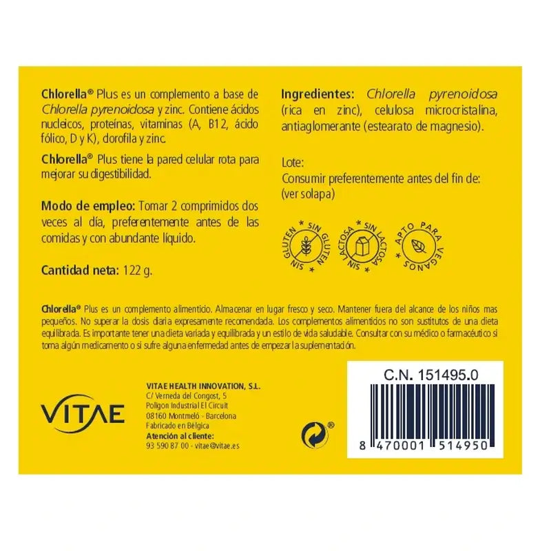 Chlorella Plus 120 comprimés - À base d'algue Chlorella et de zinc