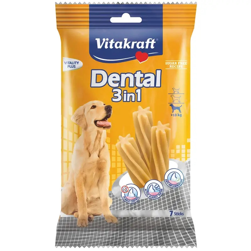 Vitakraft Dental 3 en 1 pour chiens de taille moyenne, 12 x 180 grammes