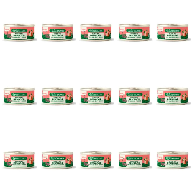 Wild Balance Fisherman's Stew en boîte avec saumon, porc et légumes pour chats, 80 g, paquet de 15