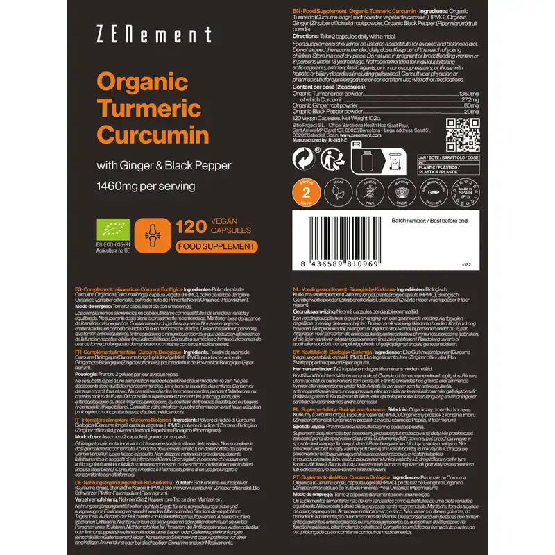 Zenement Organic Turmeric 120 gélules végétaliennes