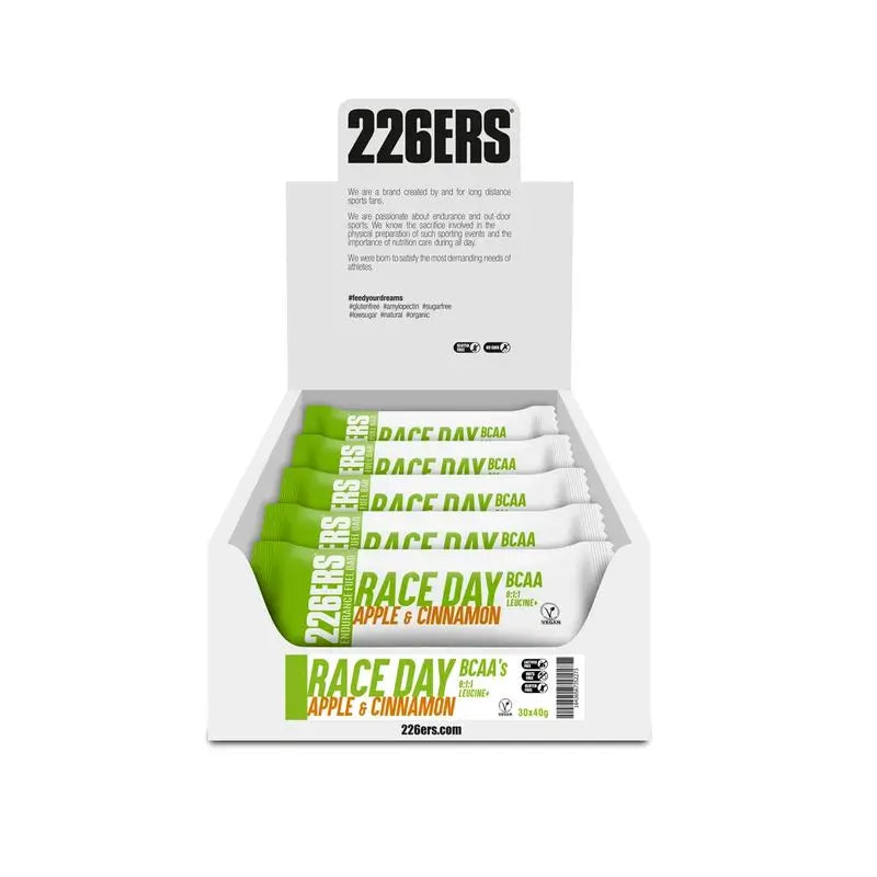 226Ers Race Day Bar - Bcaa Vegan Energy Bar Apple & Cinnamon, 30x40 grams