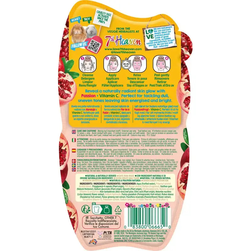 7 Heaven Passion Flower Peel-Off Mask Increases Radiance, 10 ml