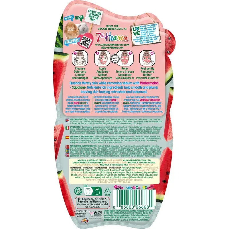 7 Heaven Watermelon Peel-Off Mask With Esqualano Increases Hydration , 10 ml
