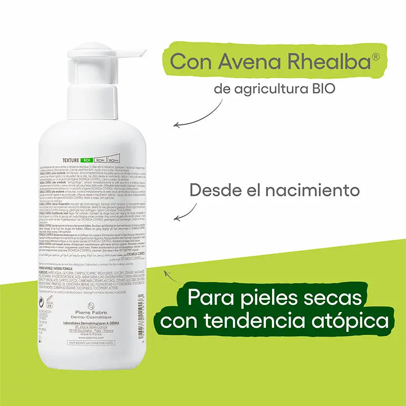 A-Derma Exomega Control Lait émollient pour le corps 400 ml