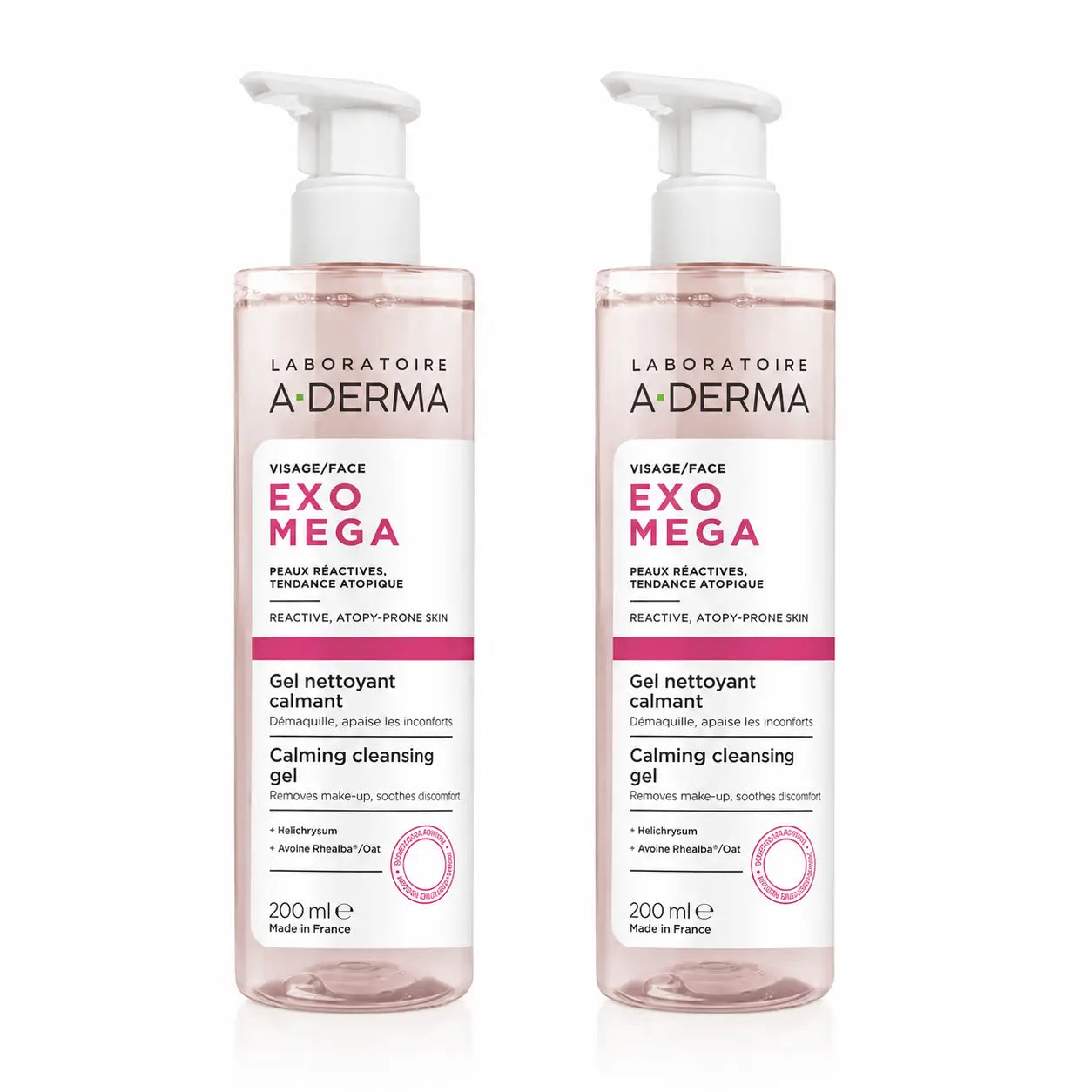 A-Derma Exomega Gel nettoyant apaisant pour le visage, 200 ml, pack 2
