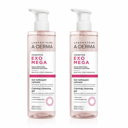 A-Derma Exomega Gel nettoyant apaisant pour le visage, 200 ml, pack 2