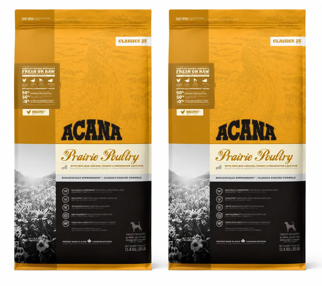 Acana Canine Adult Classics Prairie Poultry 9,7 Kg Croquettes pour chien , pack 2